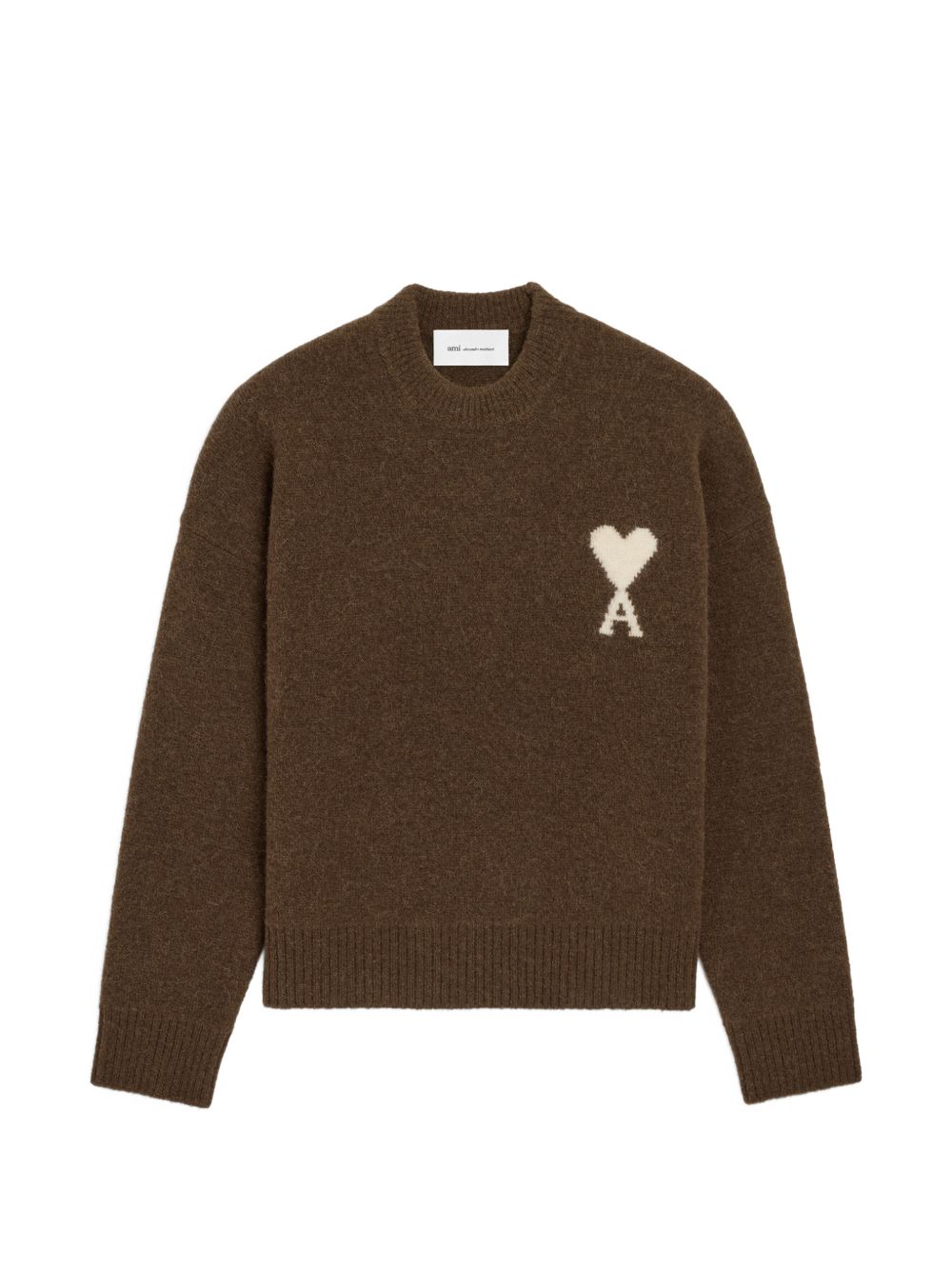 AMI Paris Ami de Coeur Wool Crewneck Sweater — Brown