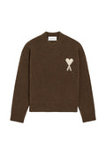 AMI Paris Ami de Coeur Wool Crewneck Sweater — Brown