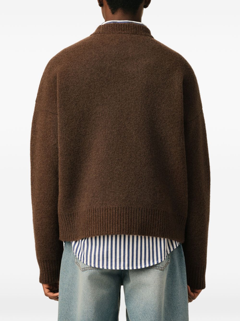 AMI Paris Ami de Coeur Wool Crewneck Sweater — Brown