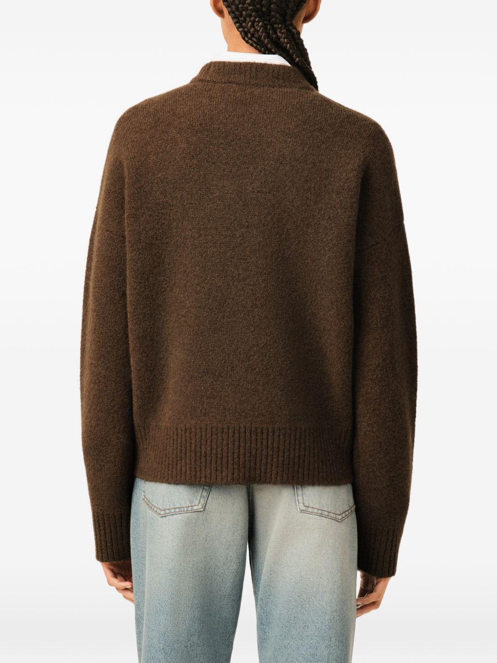 AMI Paris Ami de Coeur Wool Crewneck Sweater — Brown
