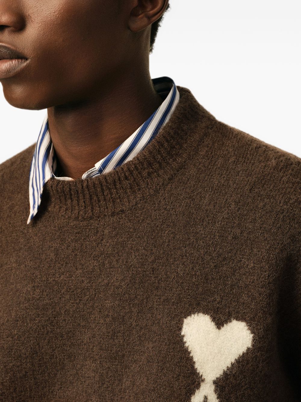 AMI Paris Ami de Coeur Wool Crewneck Sweater — Brown