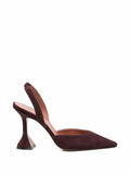 Amina Muaddi Holli Suede Leather Slingback Pumps — Merlot