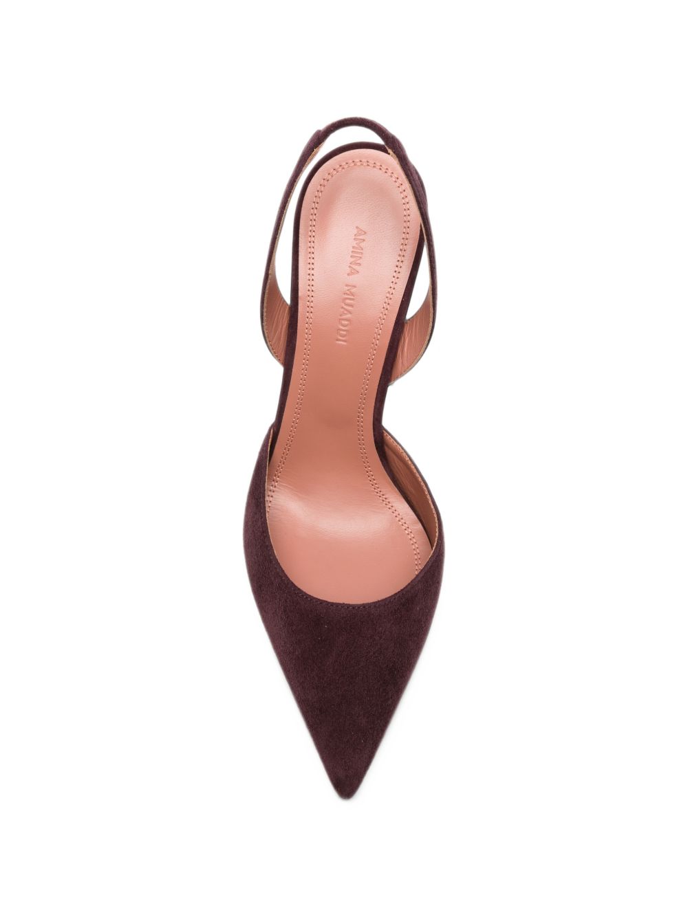 Amina Muaddi Holli Suede Leather Slingback Pumps — Merlot