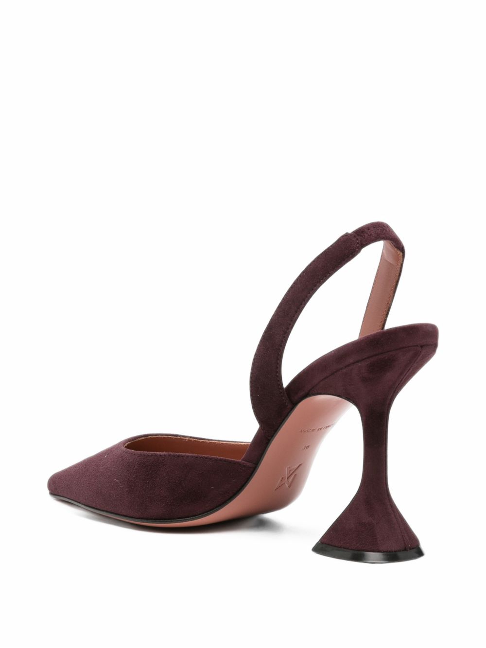 Amina Muaddi Holli Suede Leather Slingback Pumps — Merlot
