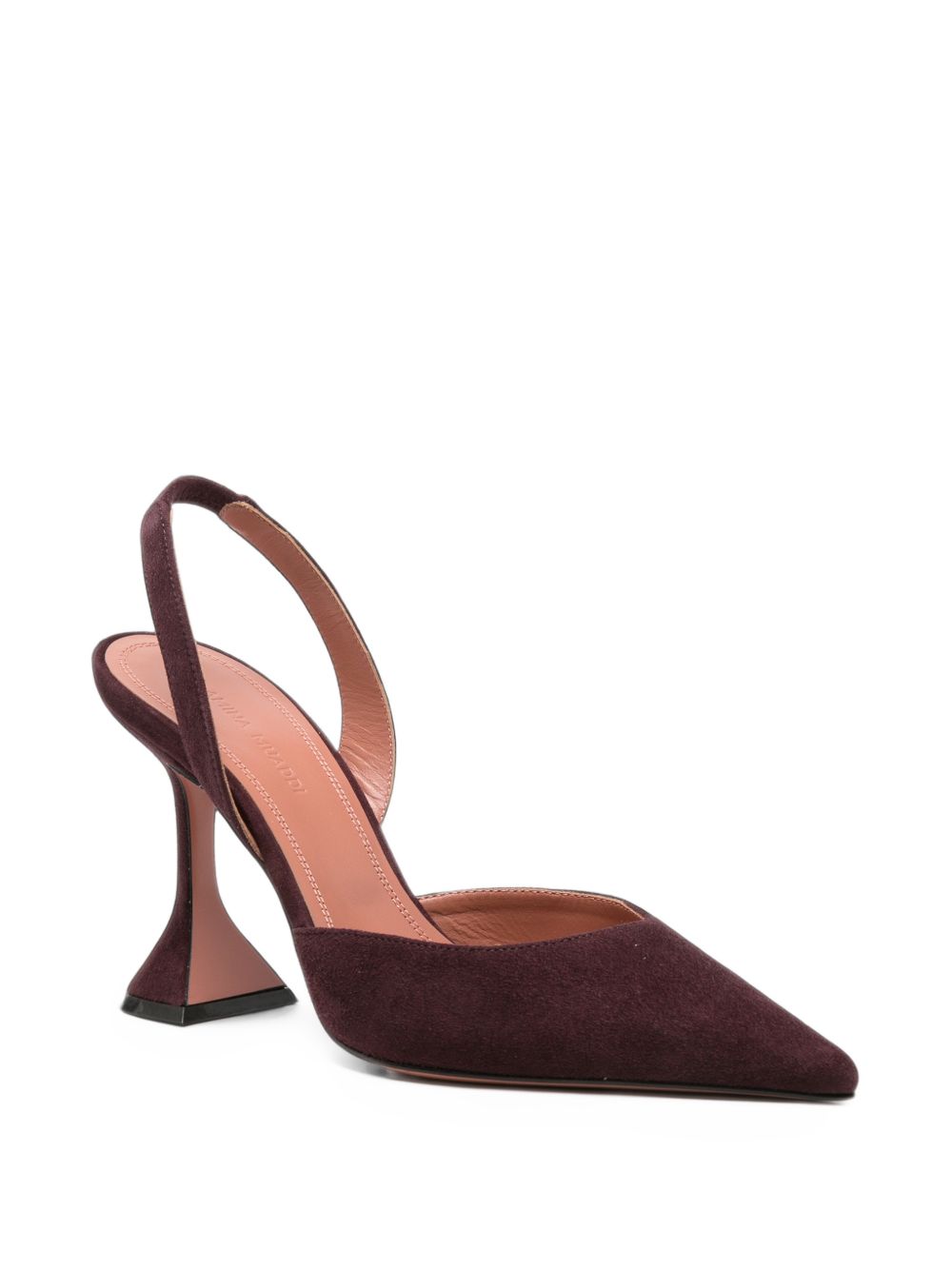 Amina Muaddi Holli Suede Leather Slingback Pumps — Merlot