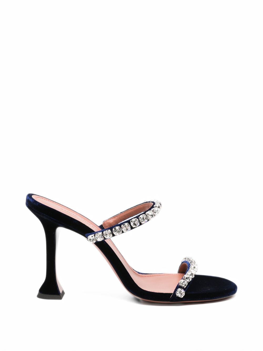 Amina Muaddi Gigi Velvet and Crystal Heel Sandals — Midnight Blue
