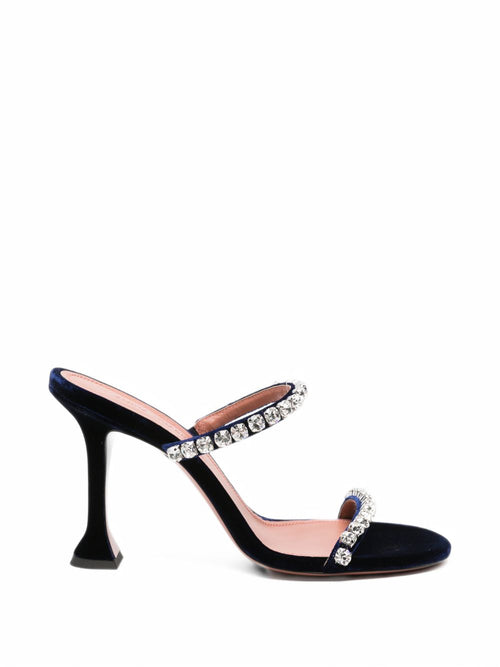 Amina Muaddi Gigi Velvet and Crystal Heel Sandals — Midnight Blue