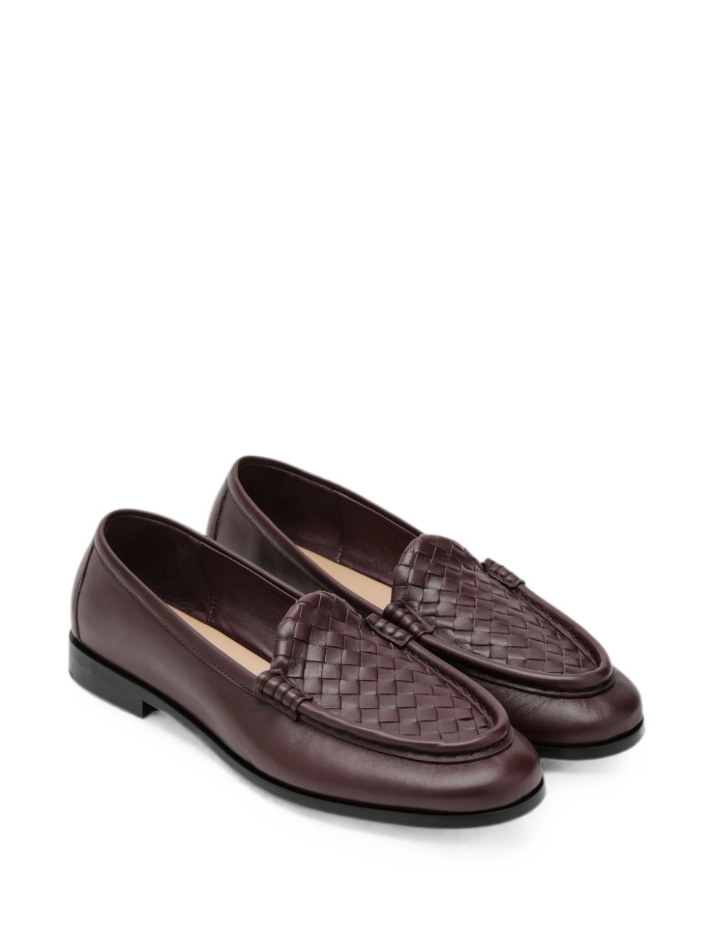 Bottega Veneta Silenzio Leather Loafers — Bordeaux