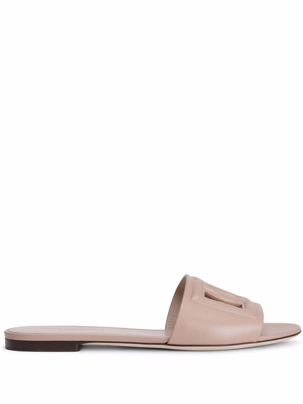 Dolce & Gabbana DG Logo Leather Flat Sandals Powder Pink