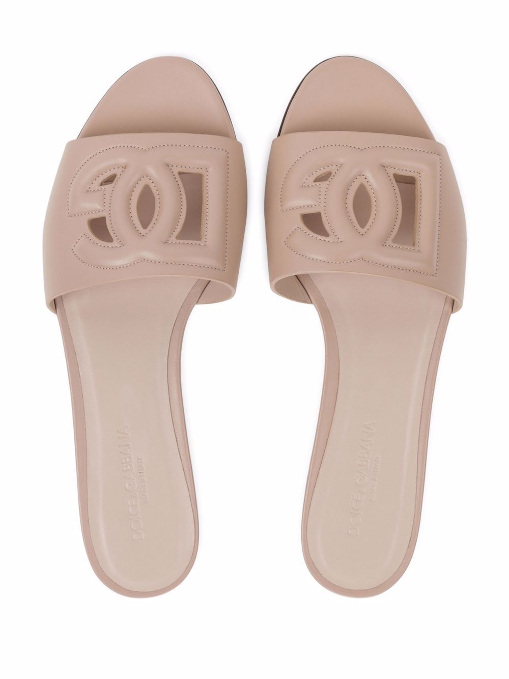 Dolce & Gabbana DG Logo Leather Flat Sandals Powder Pink