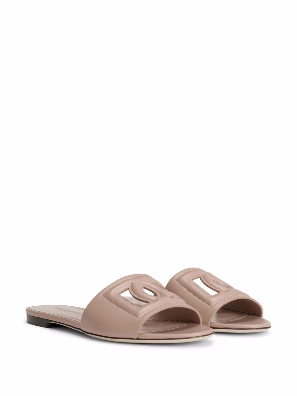 Dolce & Gabbana DG Logo Leather Flat Sandals Powder Pink