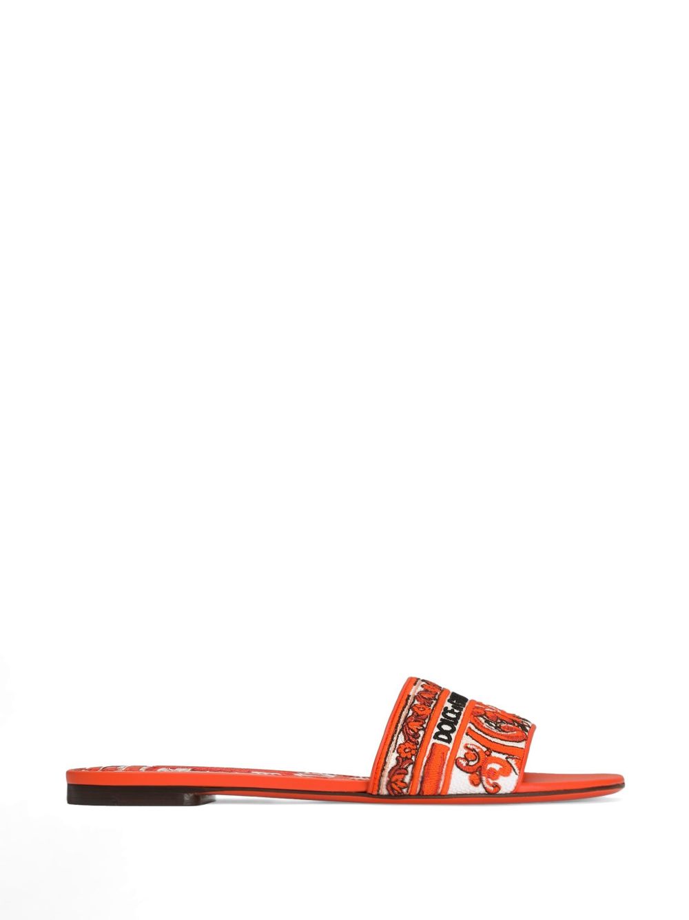 Dolce & Gabbana Maiolica Print Flat Sandals Leather Sole