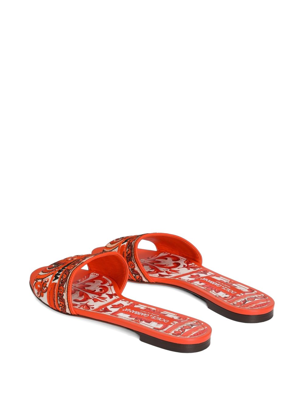 Dolce & Gabbana Maiolica Print Flat Sandals Leather Sole