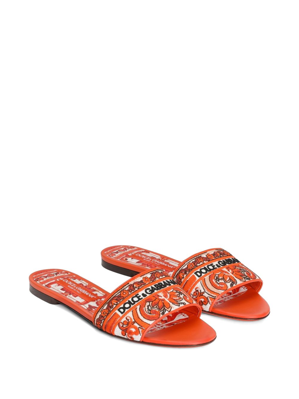Dolce & Gabbana Maiolica Print Flat Sandals Leather Sole