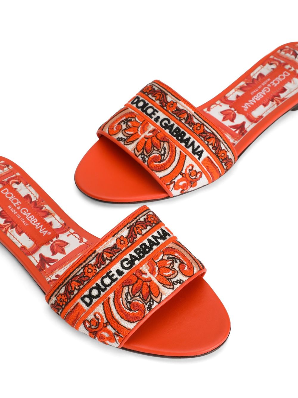 Dolce & Gabbana Maiolica Print Flat Sandals Leather Sole