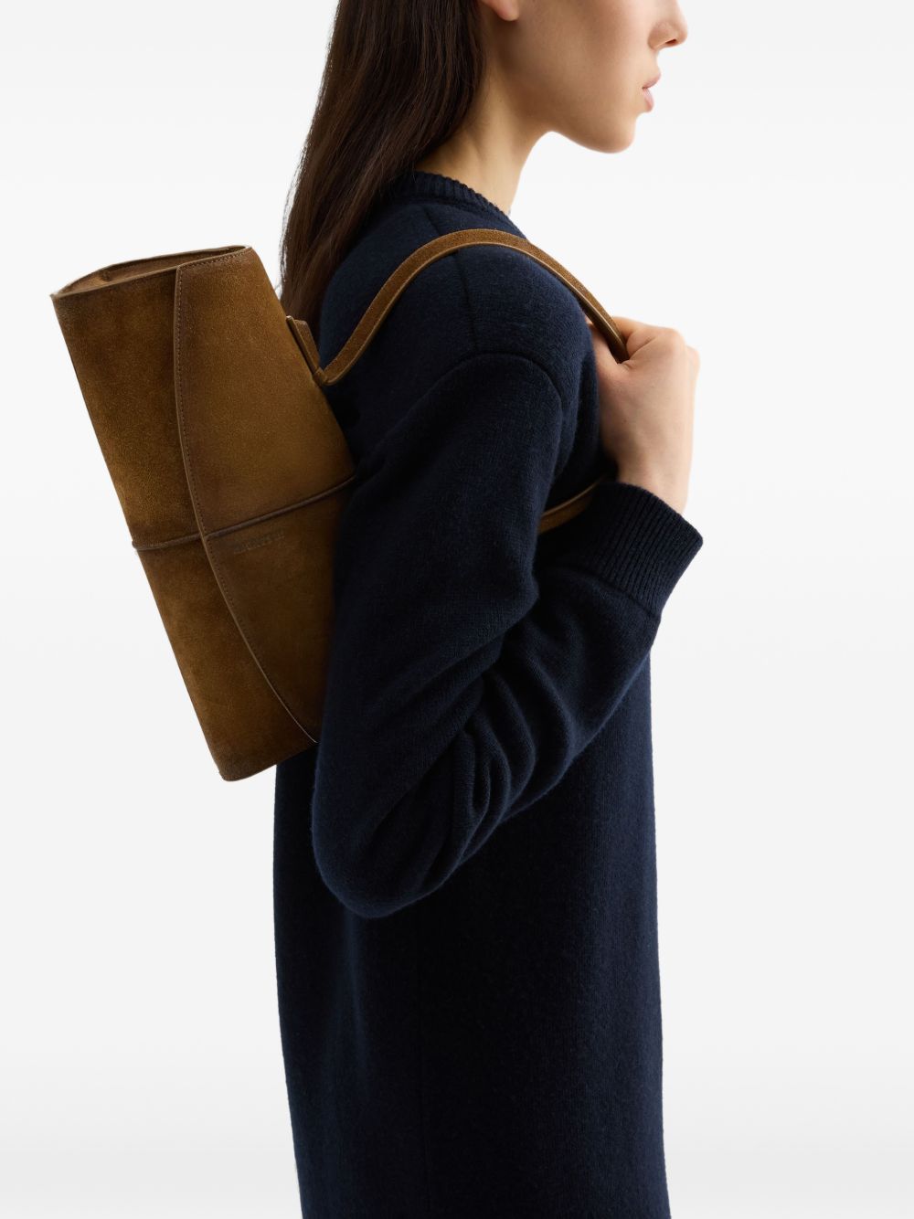 Jil Sander Linea Suede Leather Shoulder Bag — Brown