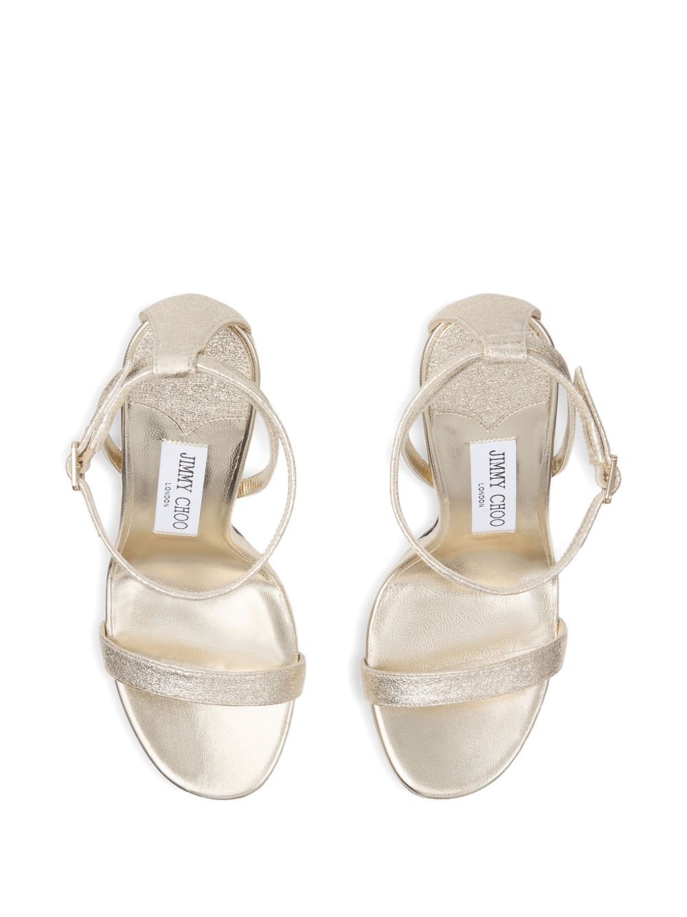Jimmy Choo Moza Leather Heel Sandals — Platinum Gold