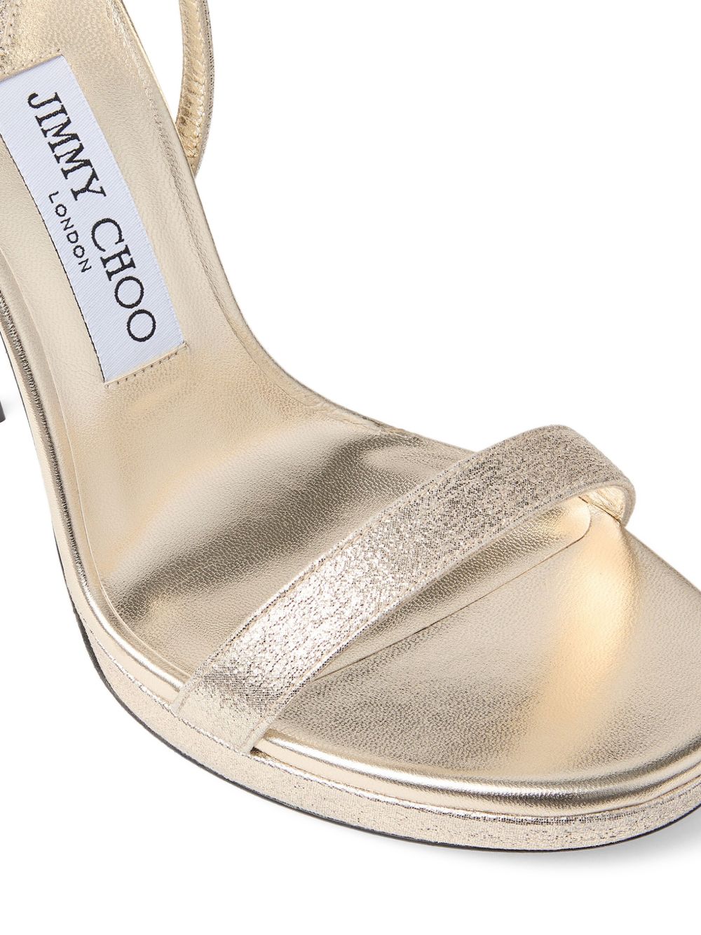 Jimmy Choo Moza Leather Heel Sandals — Platinum Gold