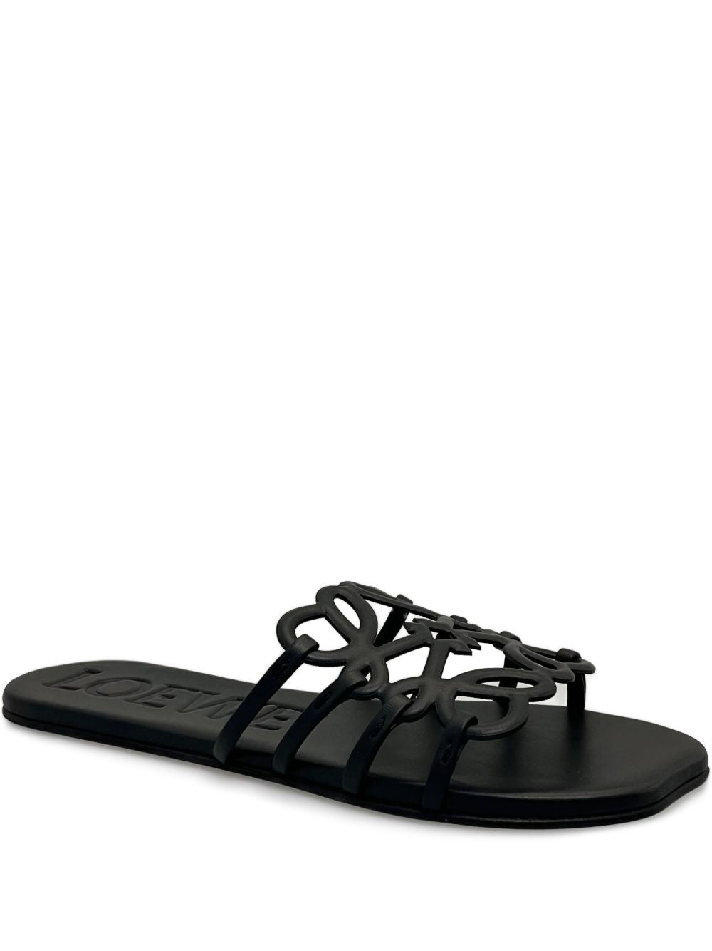 Loewe Petal Anagram Leather Sandals — Black