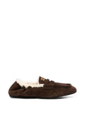 Miu Miu Ruches Leather Loafers — Brown