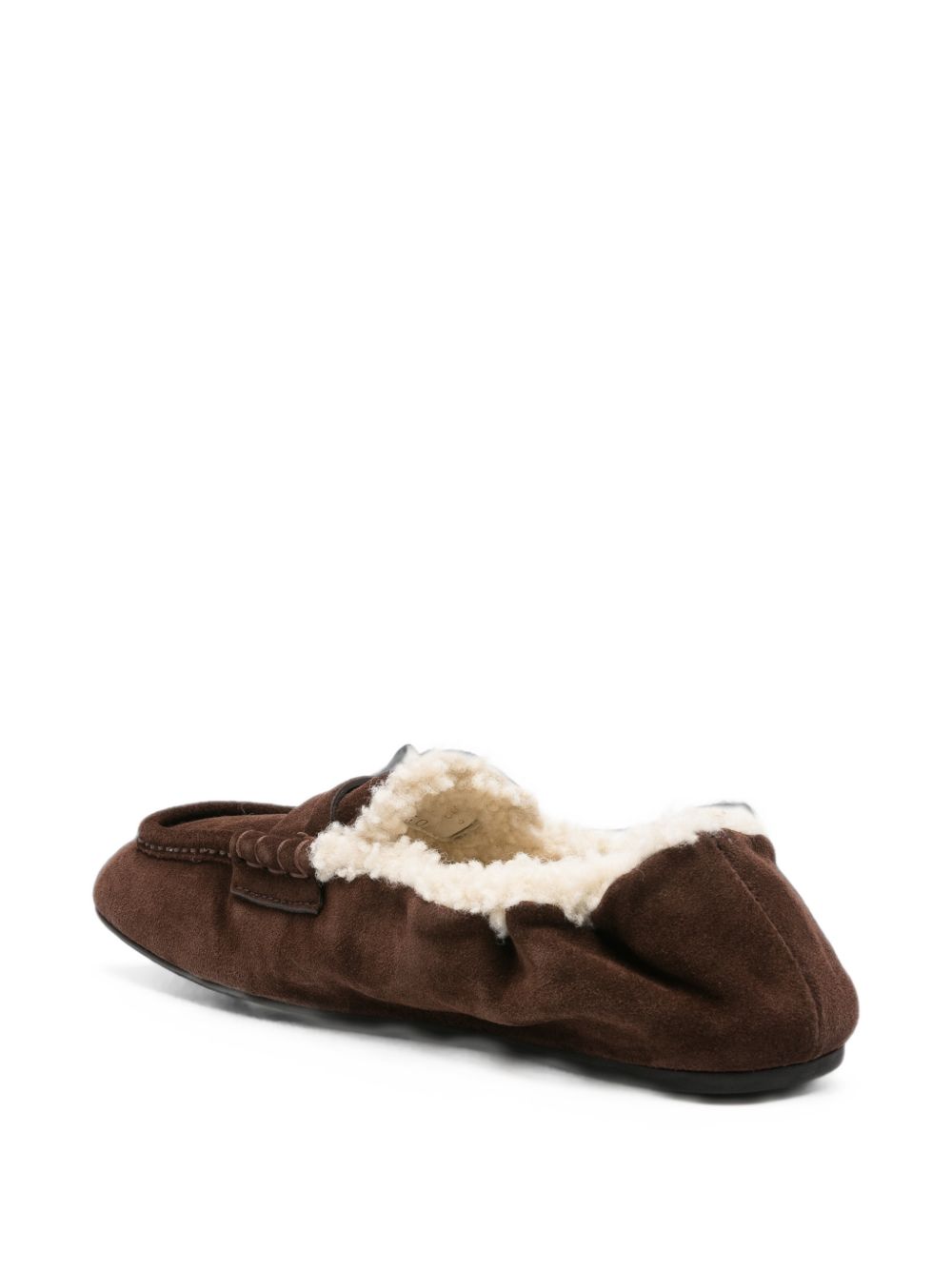 Miu Miu Ruches Leather Loafers — Brown