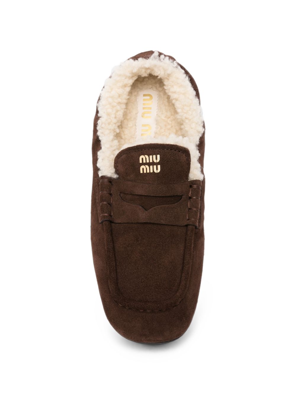 Miu Miu Ruches Leather Loafers — Brown