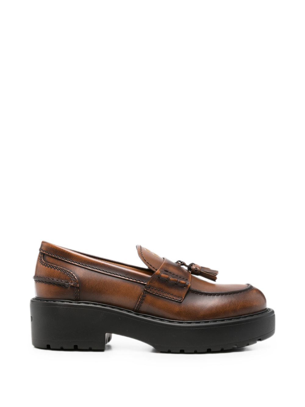 Miu Miu Leather Loafers — Brown