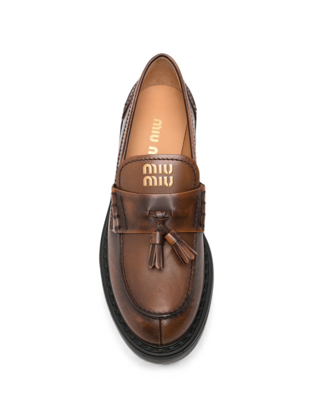 Miu Miu Leather Loafers — Brown