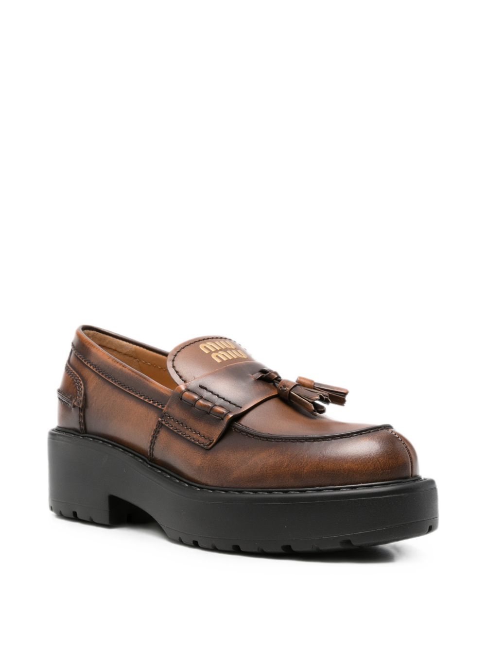 Miu Miu Leather Loafers — Brown
