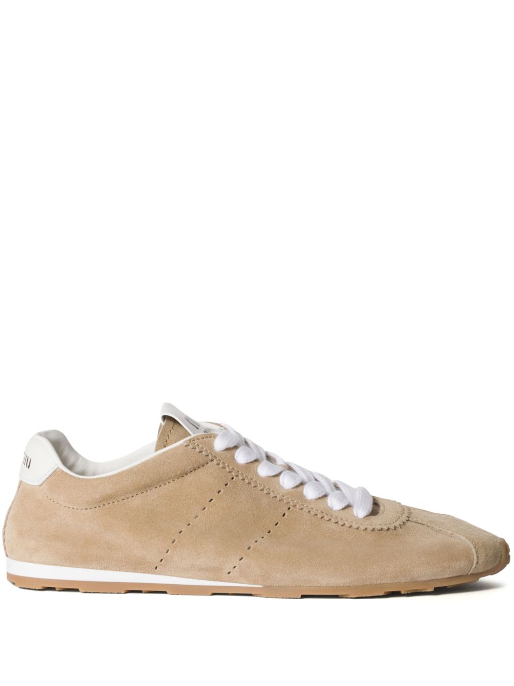 Miu Miu Plume Suede Leather Sneakers — Sand Beige