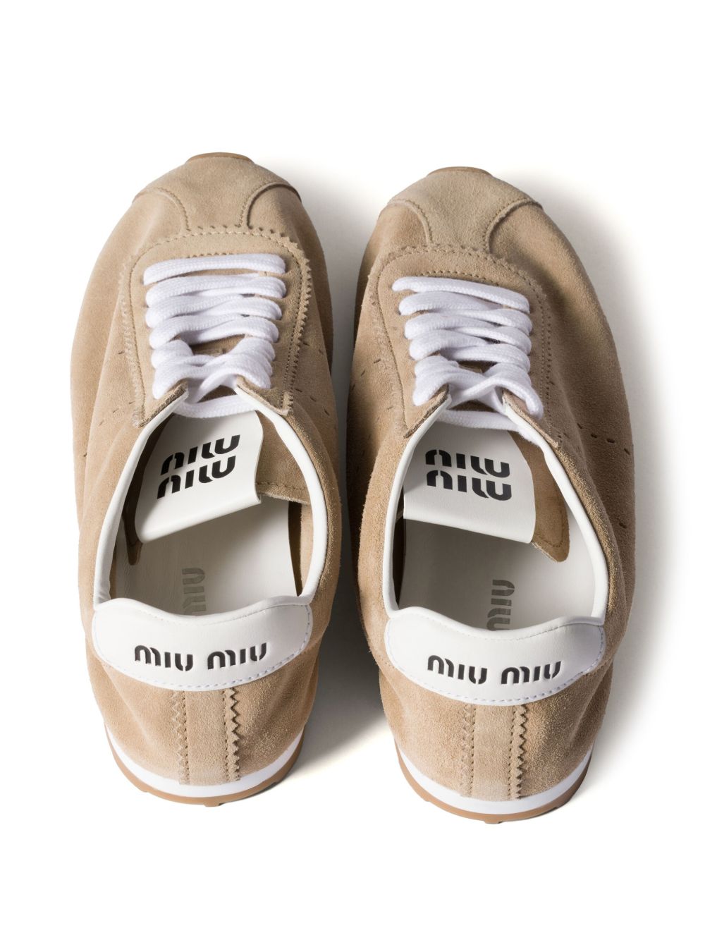 Miu Miu Plume Suede Leather Sneakers — Sand Beige