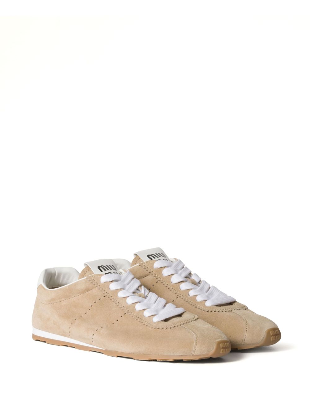 Miu Miu Plume Suede Leather Sneakers — Sand Beige