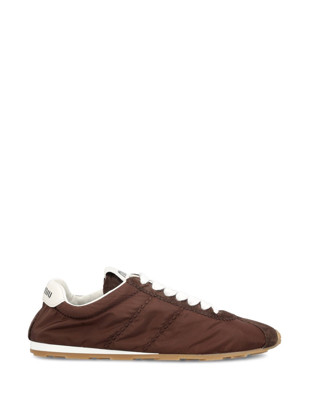 Miu Miu Plume Suede Leather Sneakers — Brown