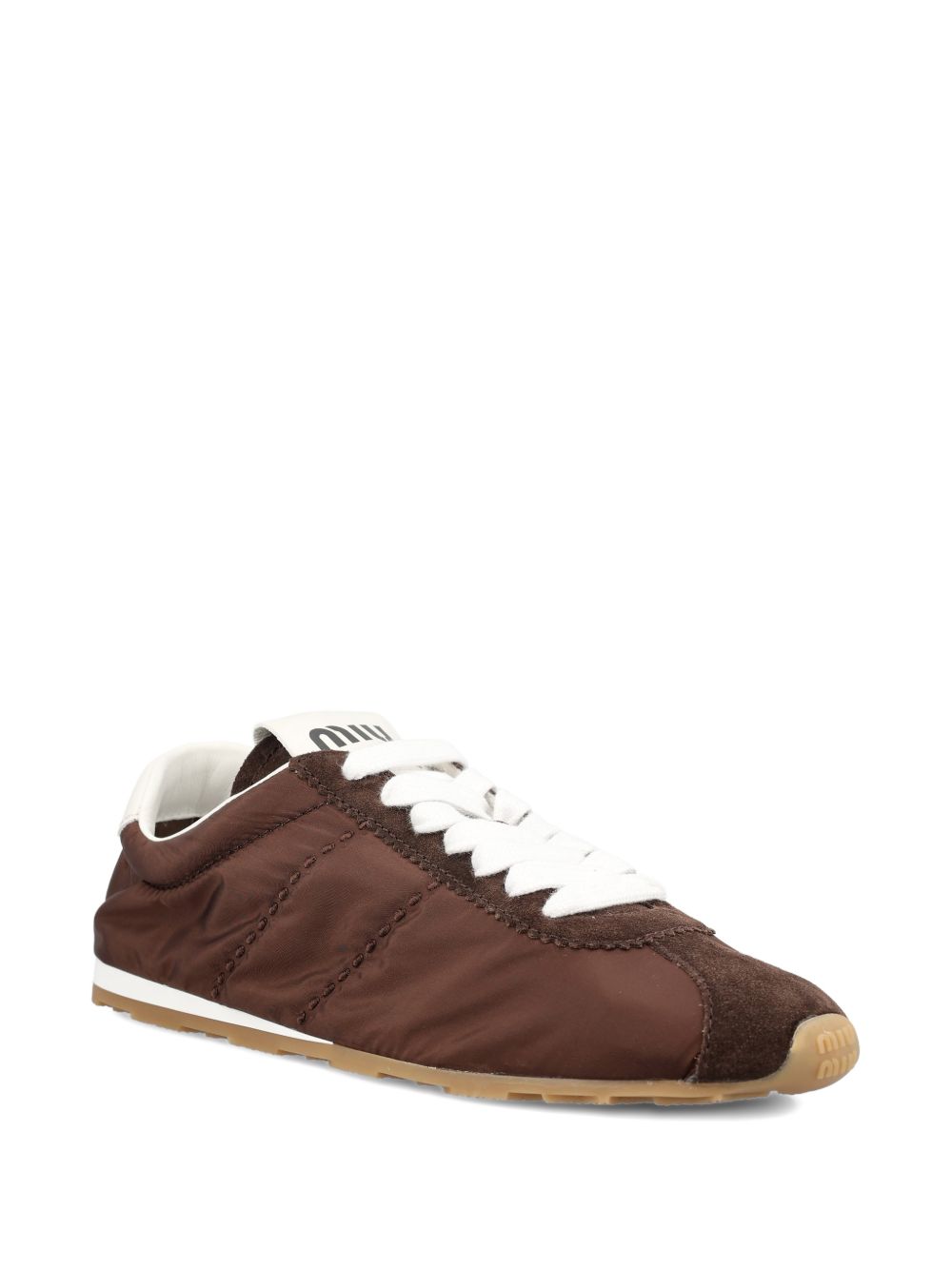 Miu Miu Plume Suede Leather Sneakers — Brown