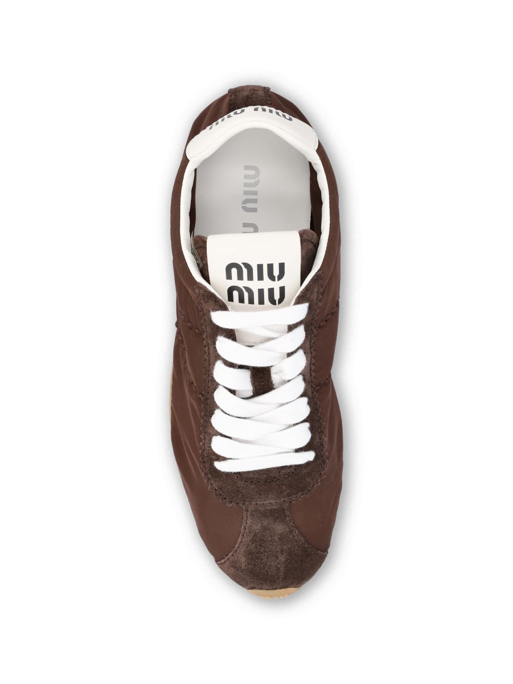 Miu Miu Plume Suede Leather Sneakers — Brown