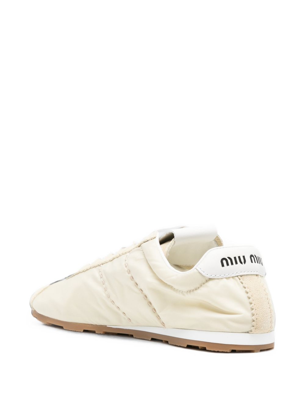 Miu Miu Plume Nylon and Leather Sneakers — Ecru