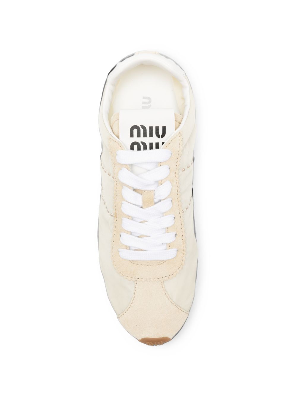 Miu Miu Plume Nylon and Leather Sneakers — Ecru