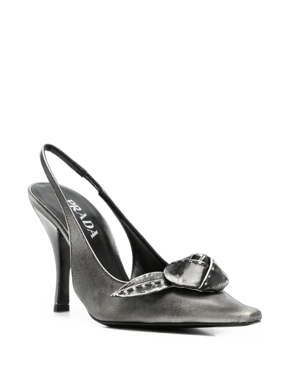 Prada Leather Slingback Pumps — Grey Metallic