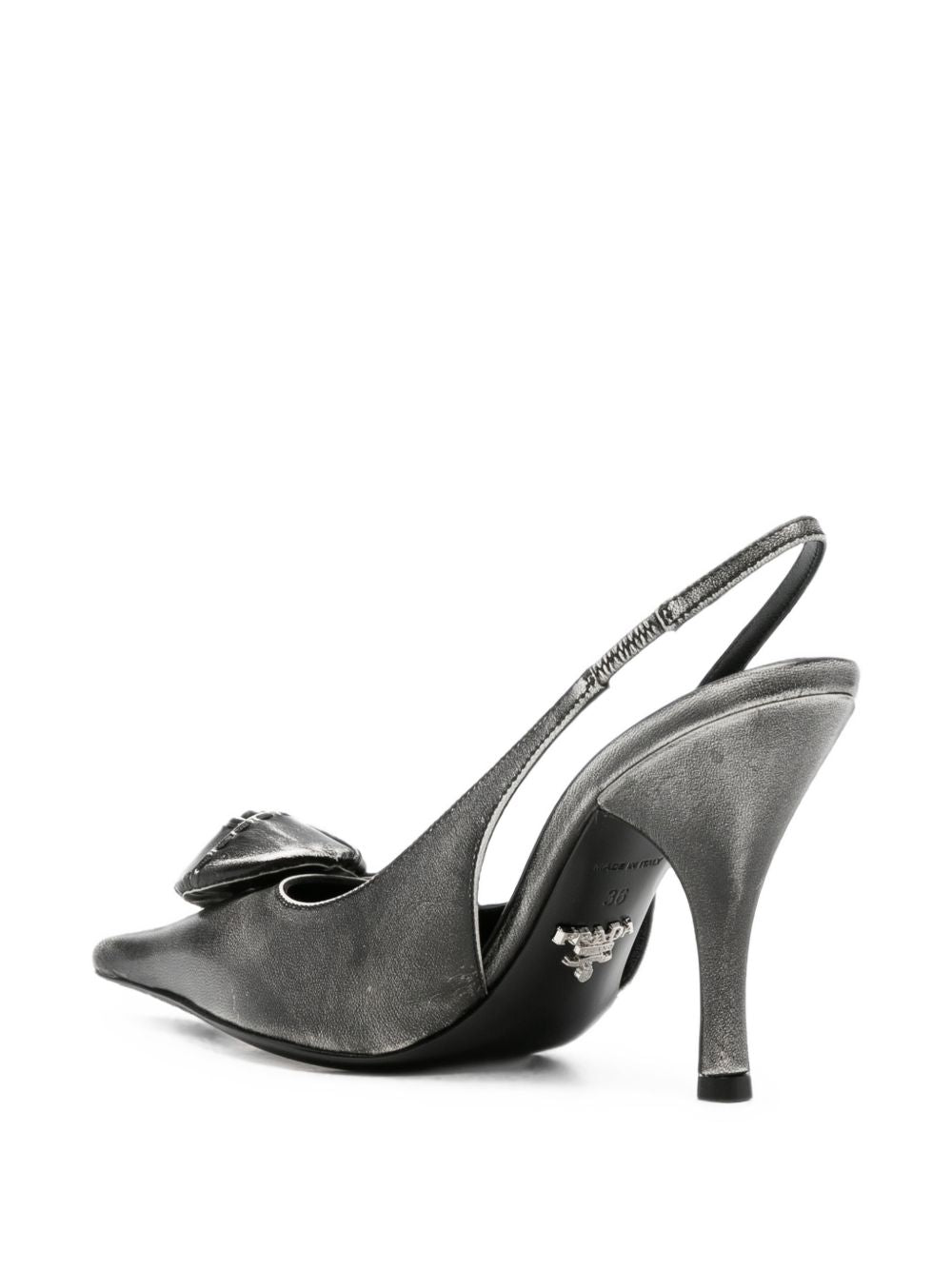 Prada Leather Slingback Pumps — Grey Metallic