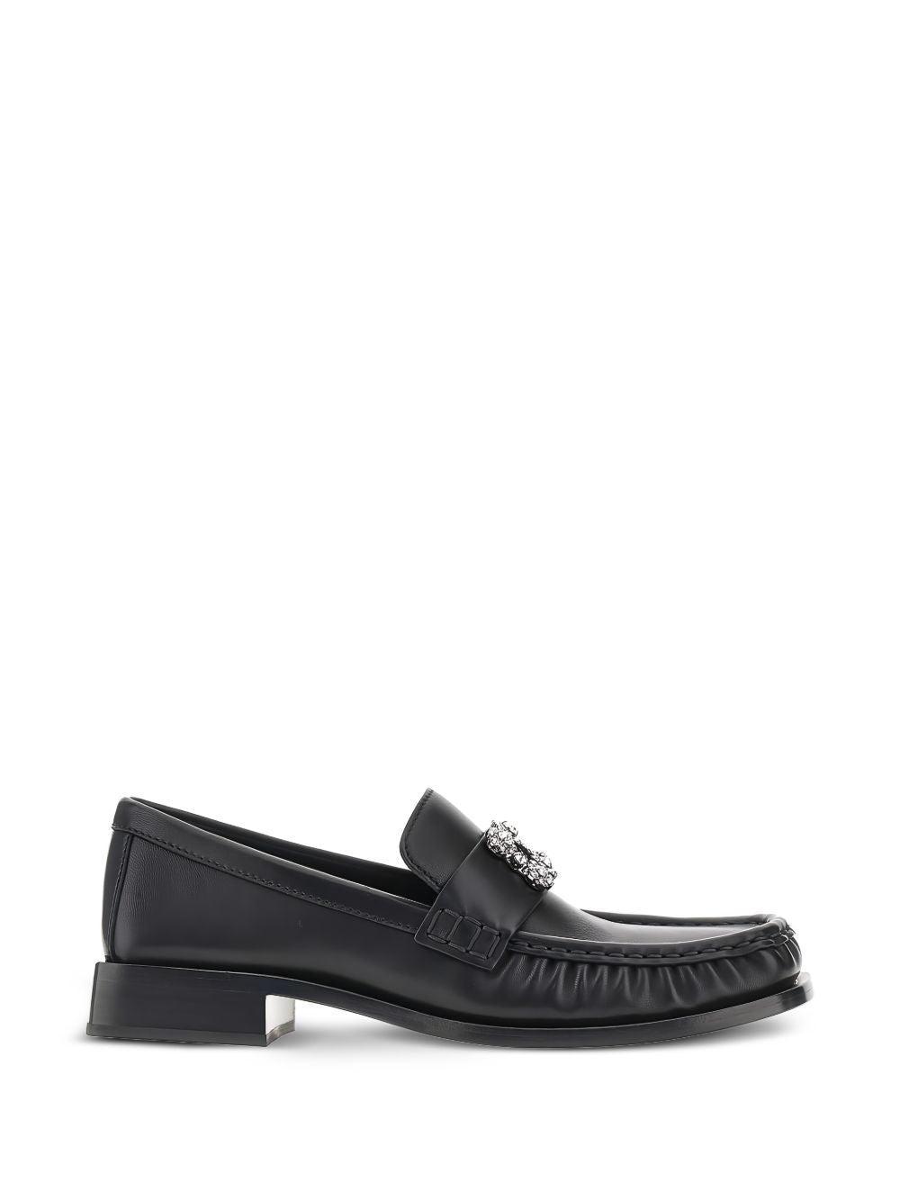 Roger Vivier Viv' Moc Strass Leather Loafers — Black