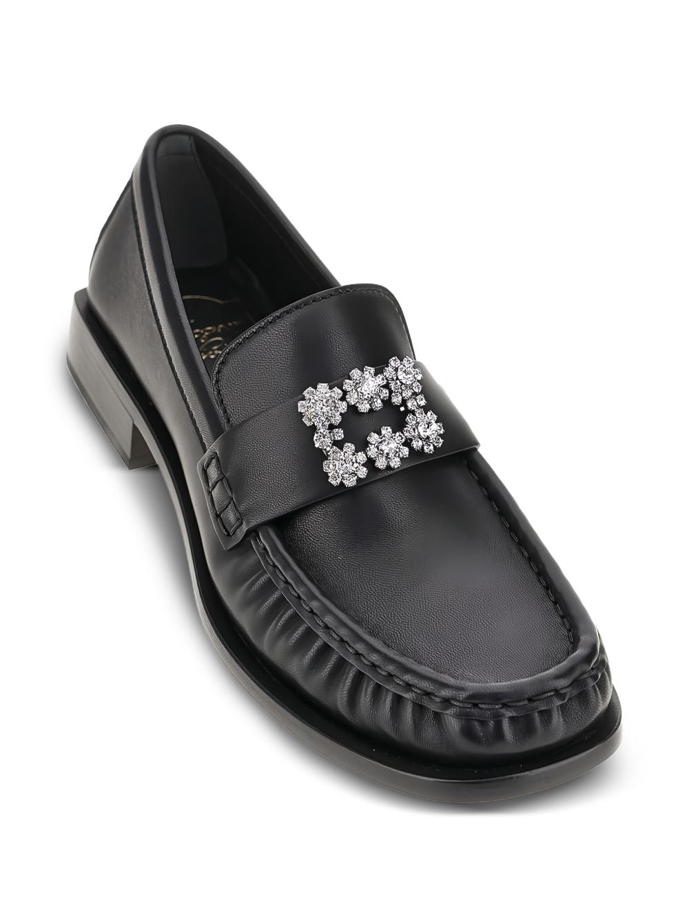 Roger Vivier Viv' Moc Strass Leather Loafers — Black