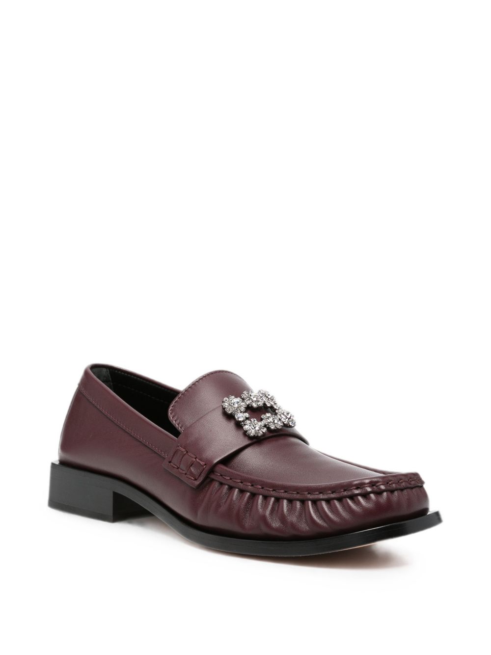 Roger Vivier Viv' Moc Strass Leather Loafers — Purple