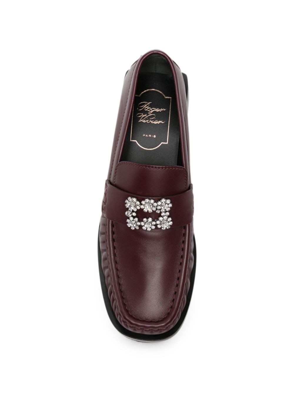 Roger Vivier Viv' Moc Strass Leather Loafers — Purple