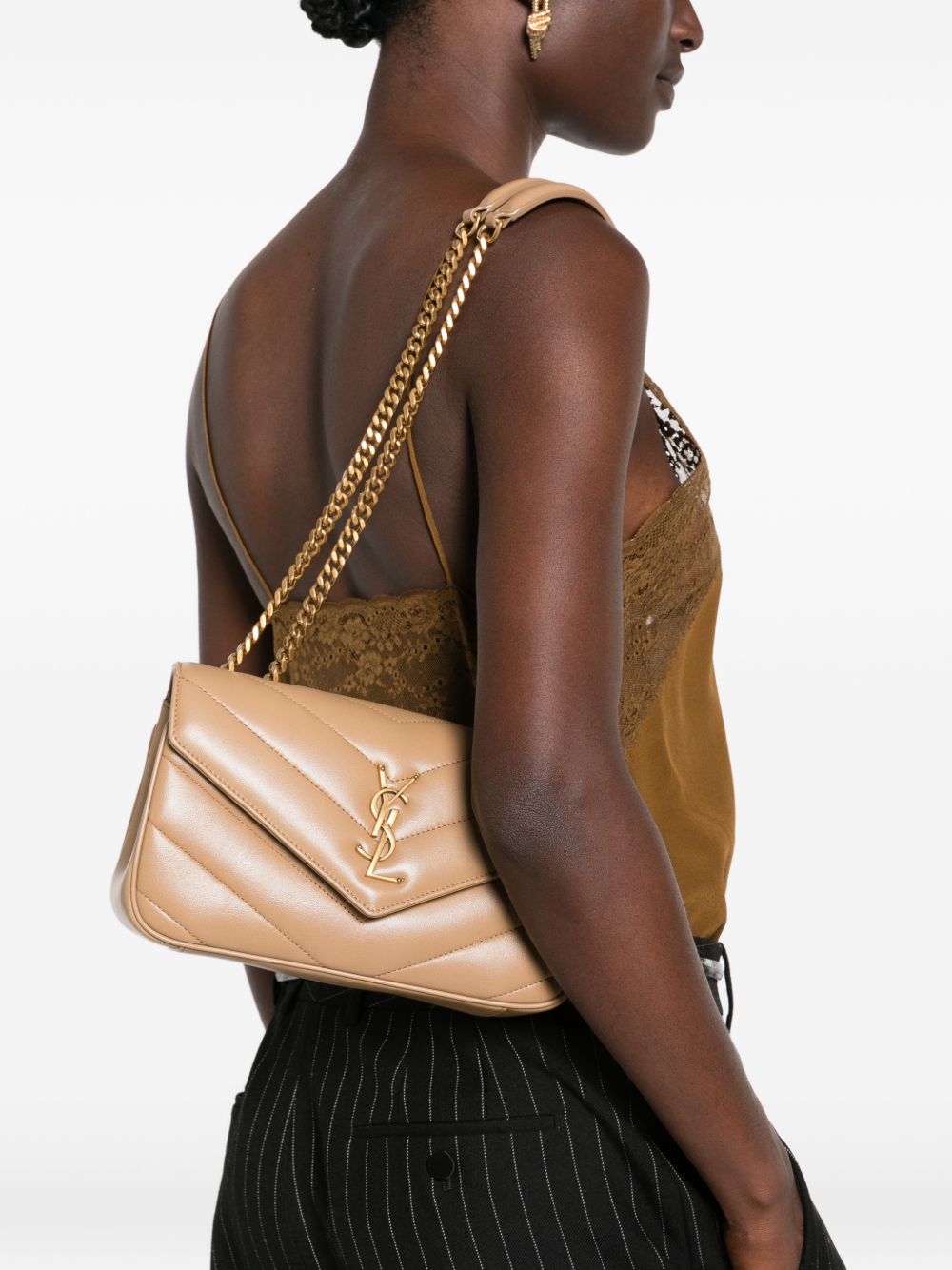 Saint Laurent Loulou Small Suede Leather Shoulder Bag — Brown