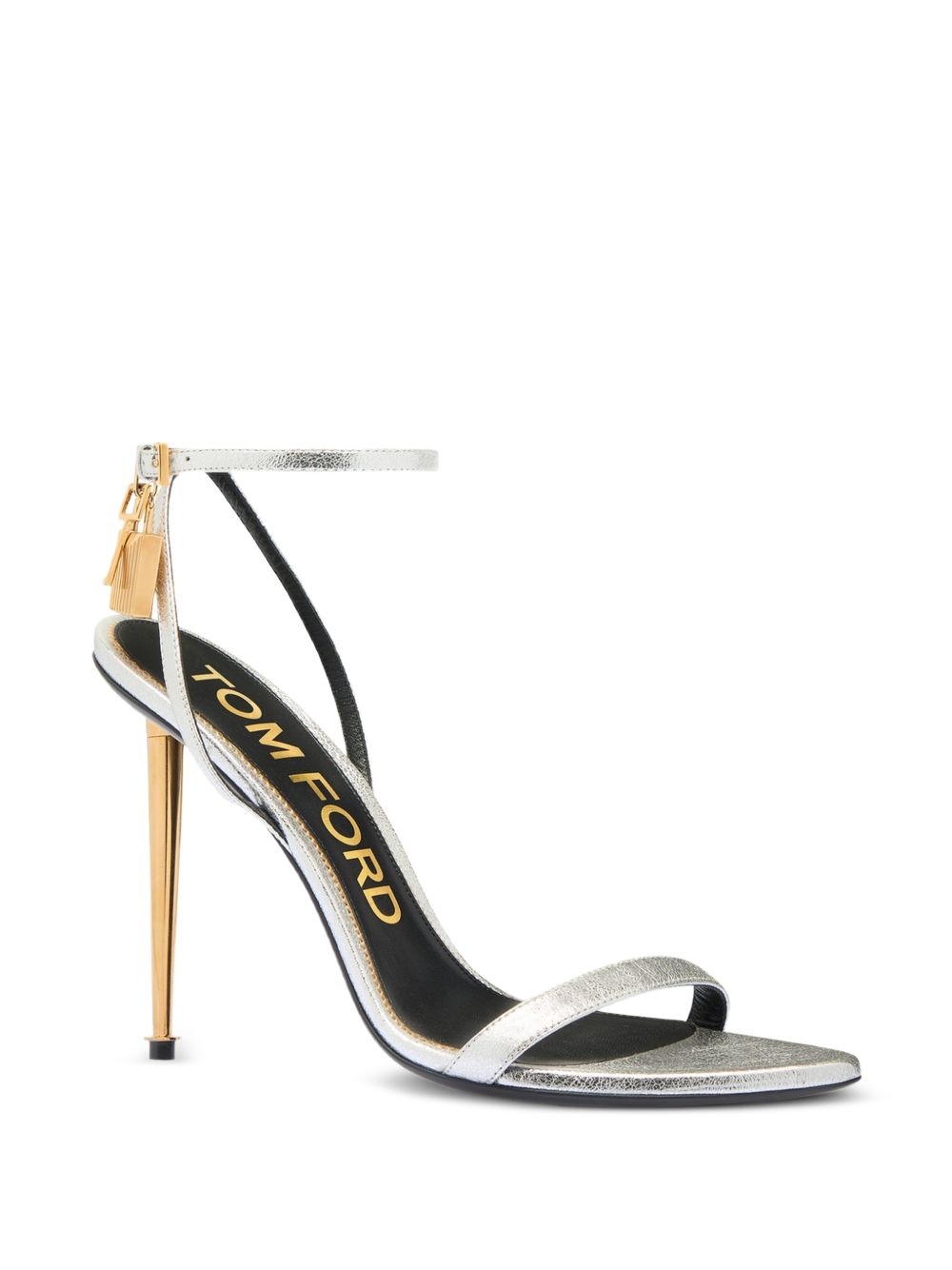 Tom Ford Padlock Leather Heel Sandals — Silver/Gold