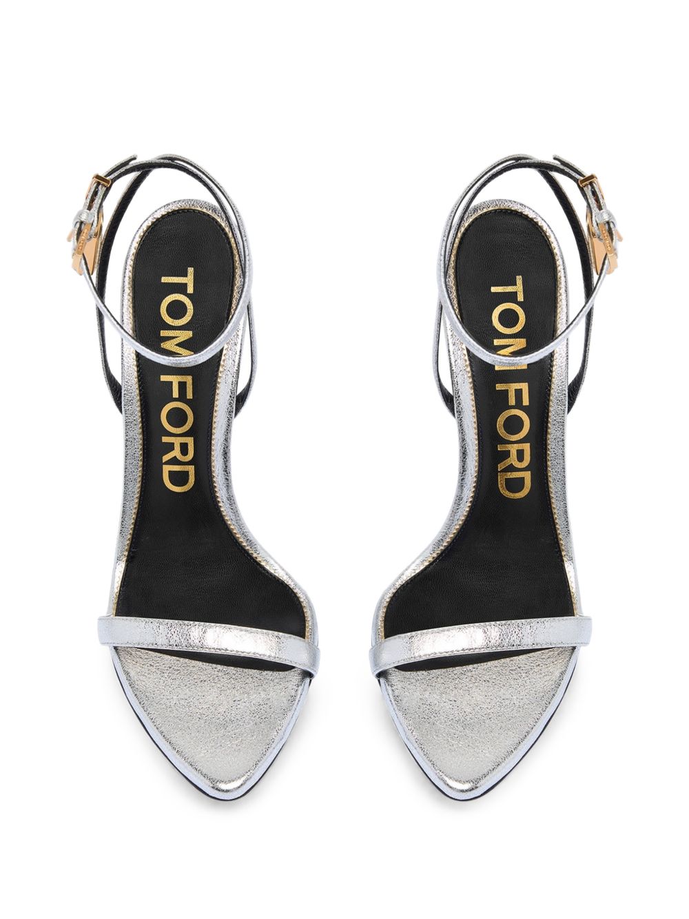Tom Ford Padlock Leather Heel Sandals — Silver/Gold