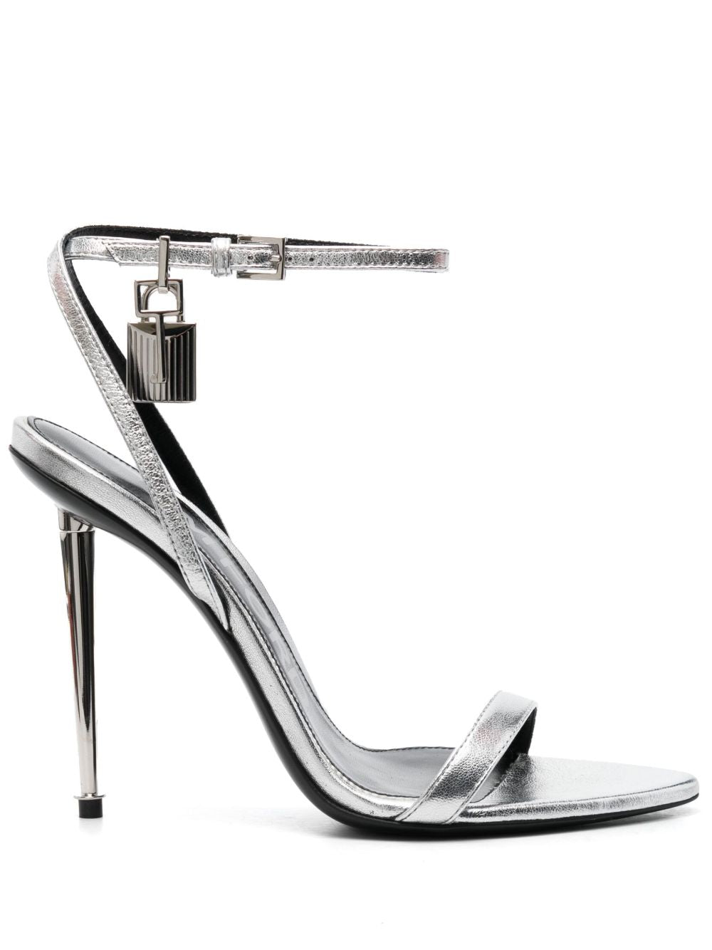 Tom Ford Padlock Leather Heel Sandals — Silver