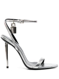 Tom Ford Padlock Leather Heel Sandals — Silver