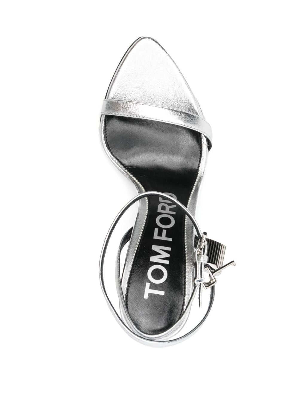 Tom Ford Padlock Leather Heel Sandals — Silver