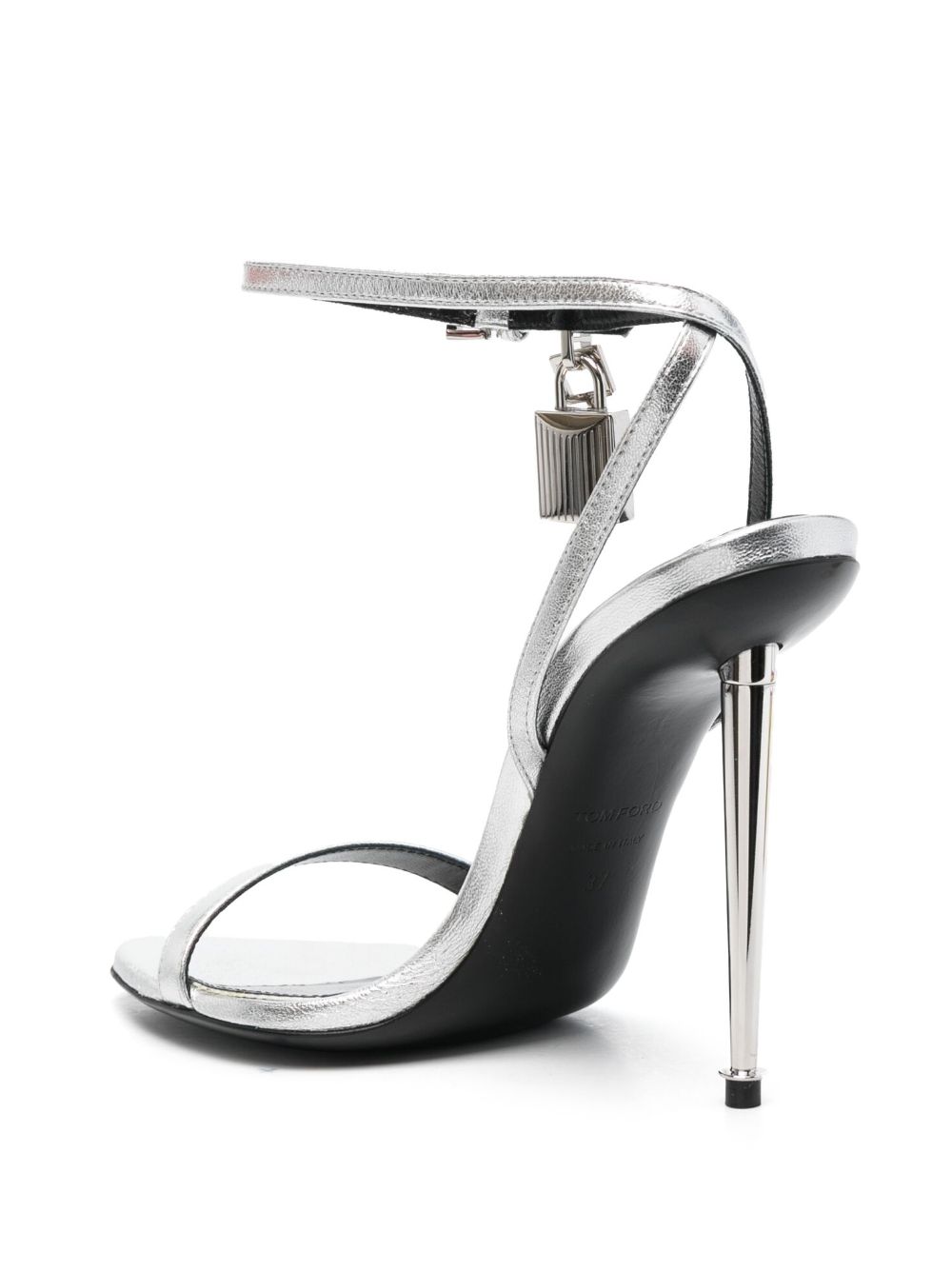 Tom Ford Padlock Leather Heel Sandals — Silver